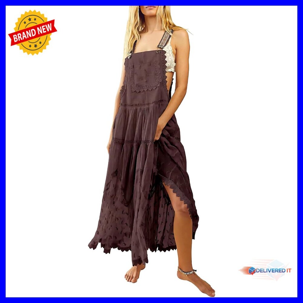 Lace Embroidered Tulle Maxi Dress Adjustable Straps Casual Boho